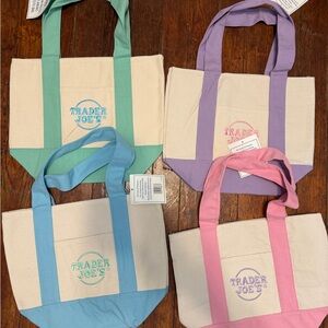 Trader Joe's Canvas Mini Tote - Pink, Blue, Green, Lavender Accent Options